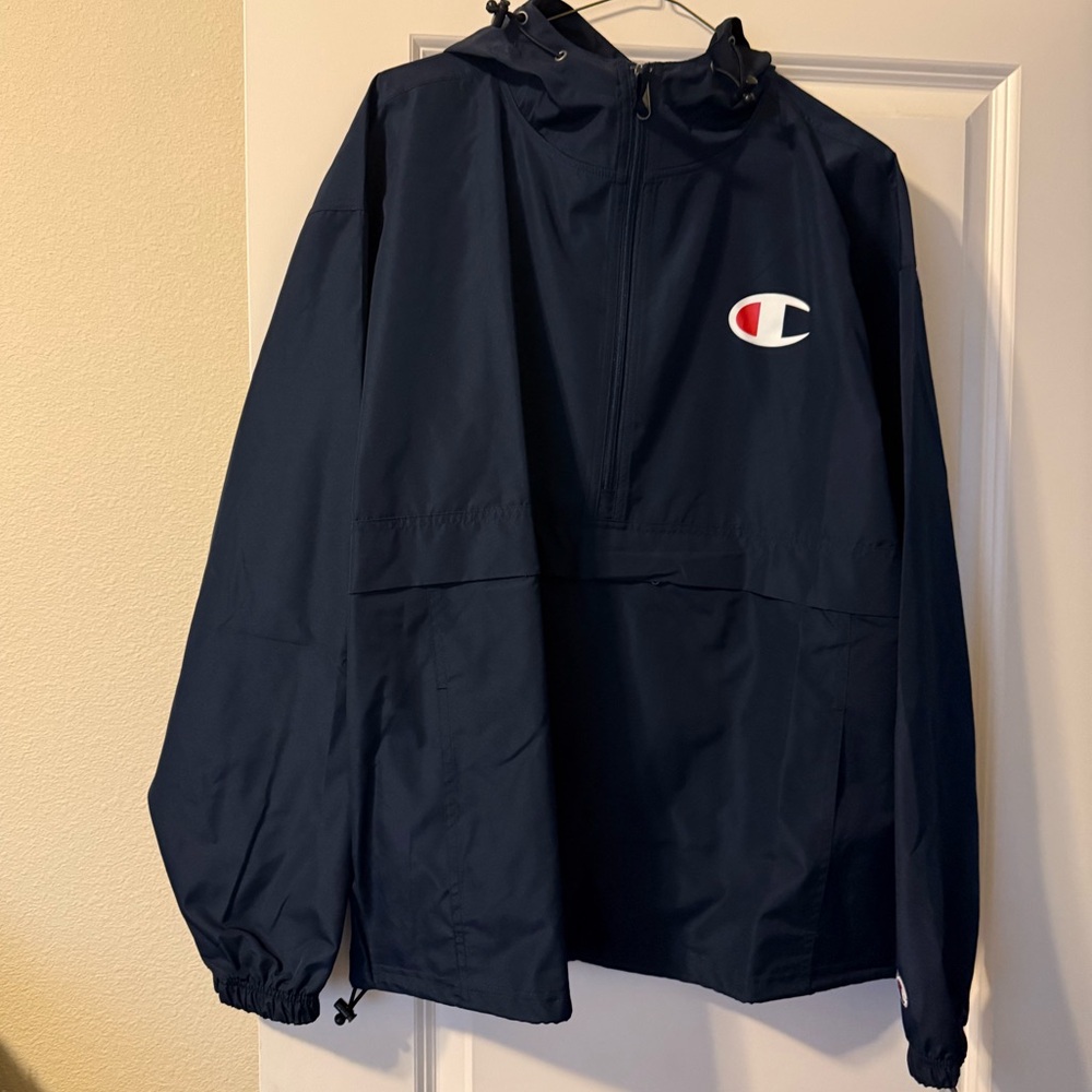 New w/out tags Men's Packable Half-Zip Hooded Water-Resistant Jacket Champion L.